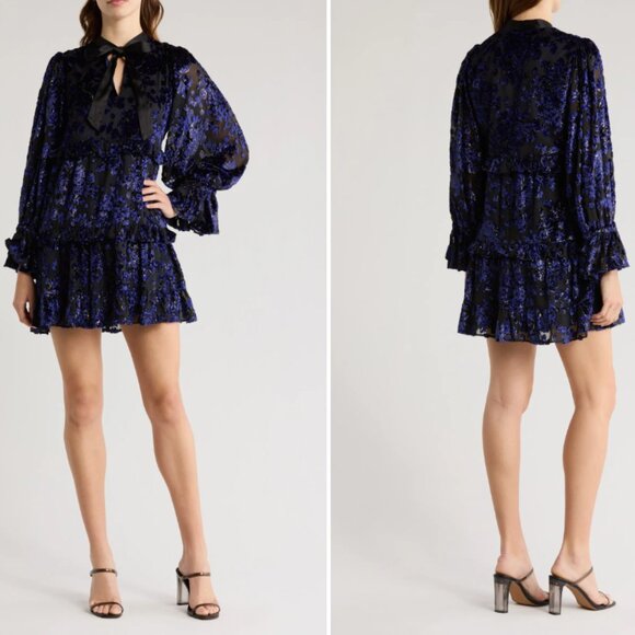 Alice + Olivia Moranne Ruffled Tiered Mini Dress in Midnight Blue NWT - Picture 1 of 10